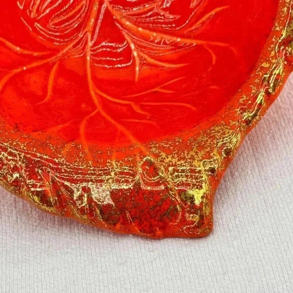 Vintage California Pottery Leaf Shaped Bowl Orange #594 Gold Dust Trim USA - Picture 8 of 11